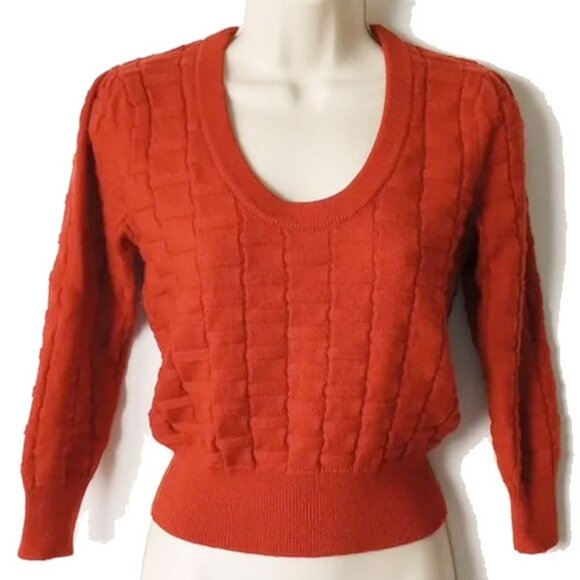 Joie Sweaters - NWOT Joie Scoop Neck Puff Sleeve Basketweave Sweater XS Brick Orange Wool Blend